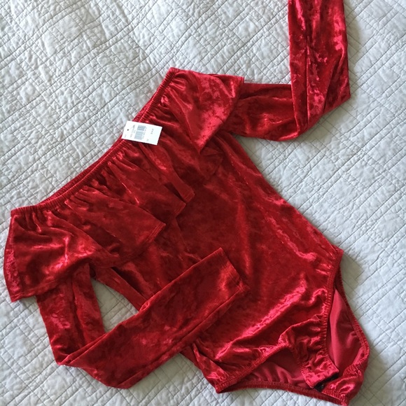 Rainbow Tops - Off Shoulder Crushed Velvet Bodysuit